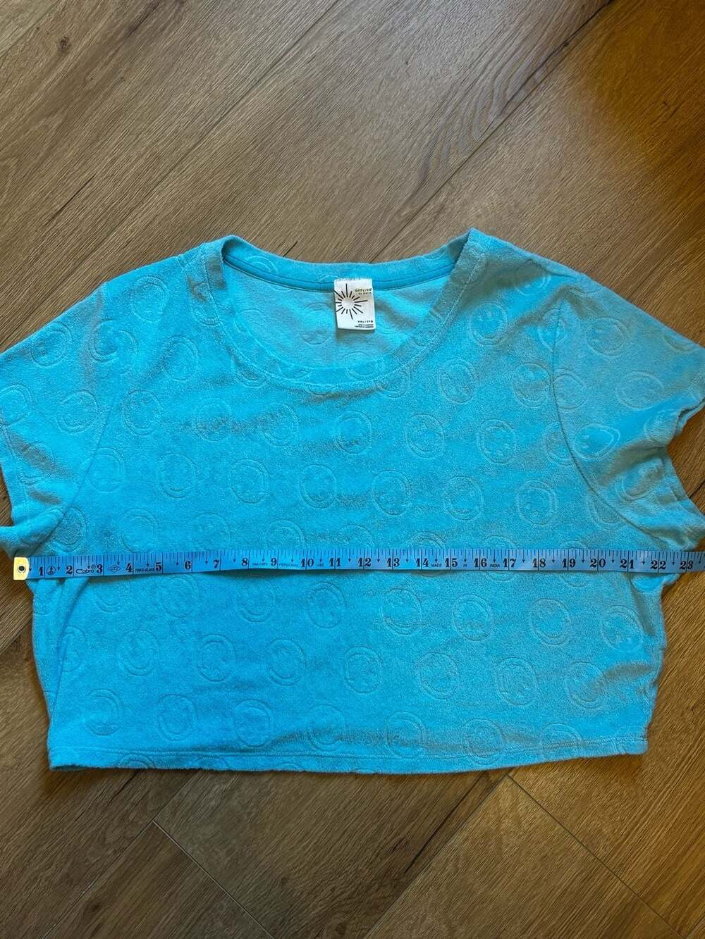 OFFLINE by Aerie Blue Terry Smiley Face Crop T-Shirt Size XXL - Picture 3 of 6